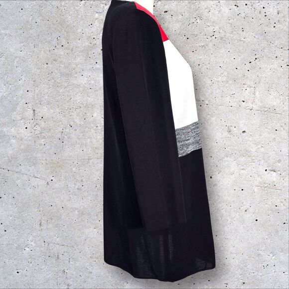 Misook Womens Knit Cardigan Size Medium Black Red White Colorblock Open Front - Picture 4 of 9